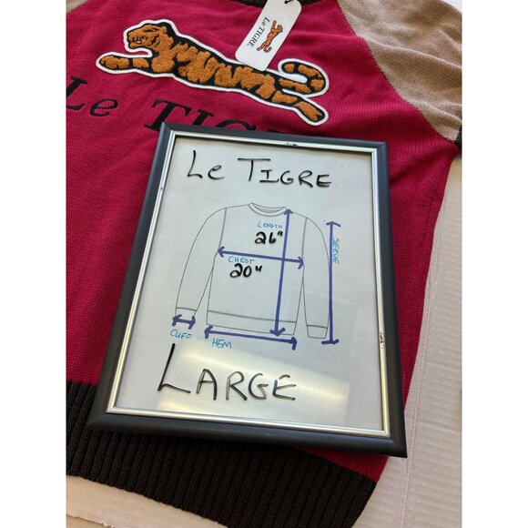 Le Tigre Red Tan Sweater Tiger Patch Mens Size Large or XL Pullover Crewneck New - Picture 5 of 8